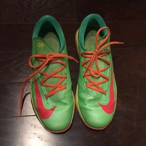 KD green orange and red youth basketball sneakers